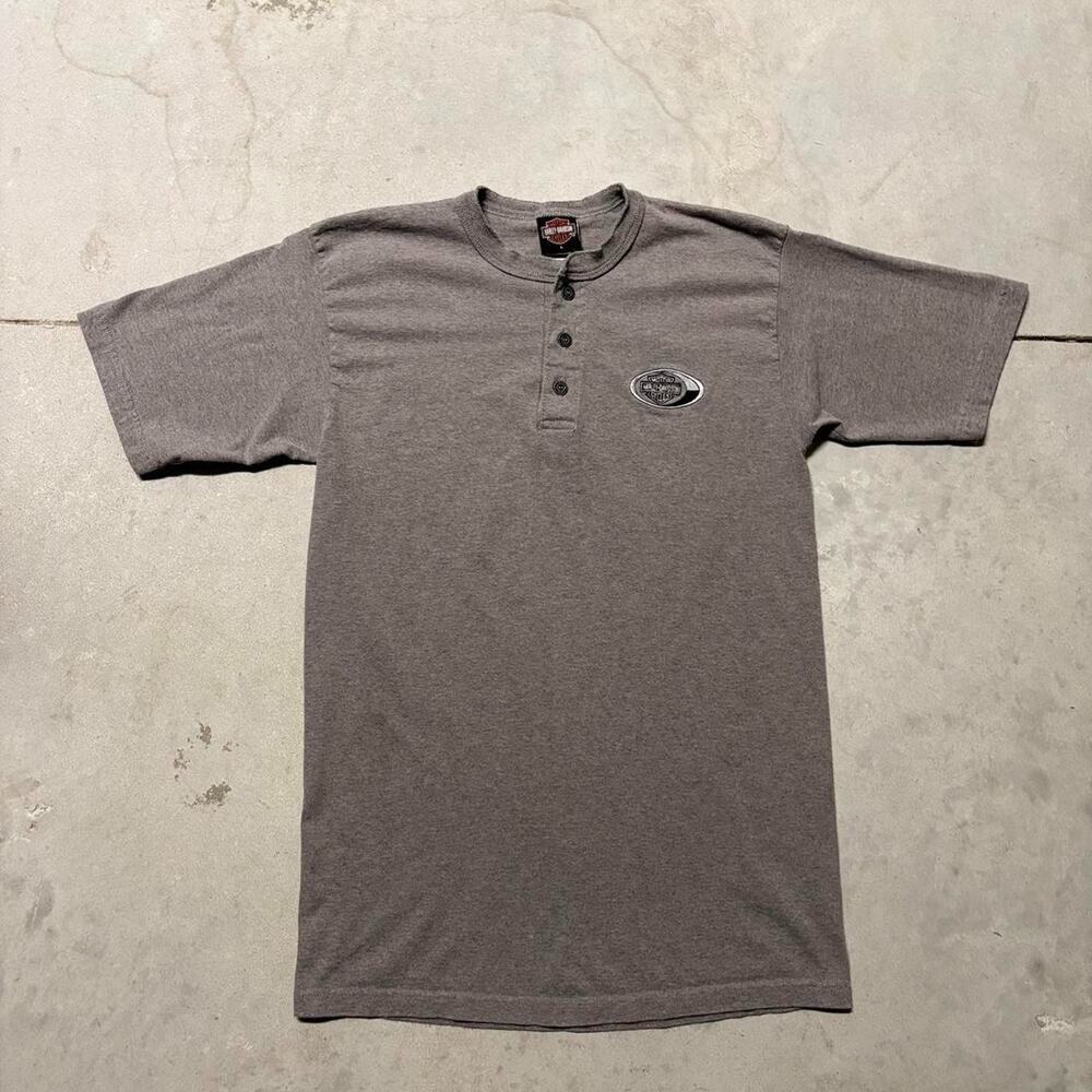VTG Harley Davidson Henley Shirt Men's Sz Large Windsor Canada Grey Size Large